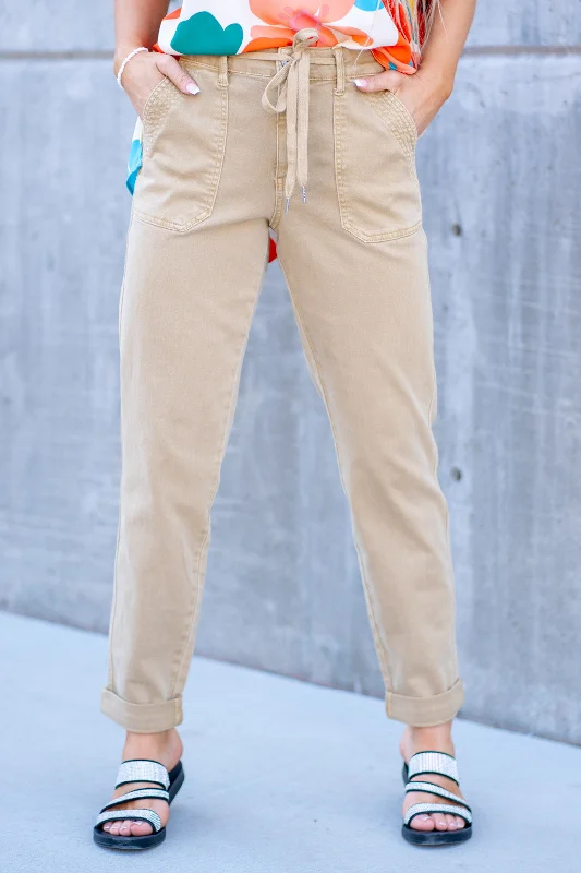 Khaki High Waist Joggers Regular & Plus Sizes