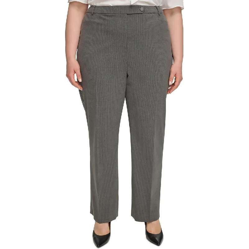 Calvin Klein Womens Plus High Rise Pinstripe Trouser Pants