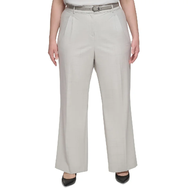 Calvin Klein Womens Plus Window Pane Straight Leg Trouser Pants