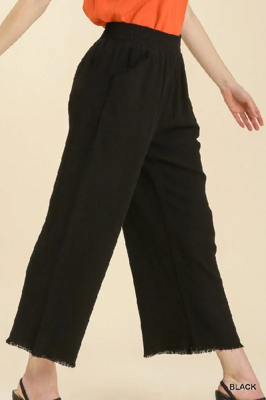 All Cotton Black Wide Leg Pant w/ Elastic Waist