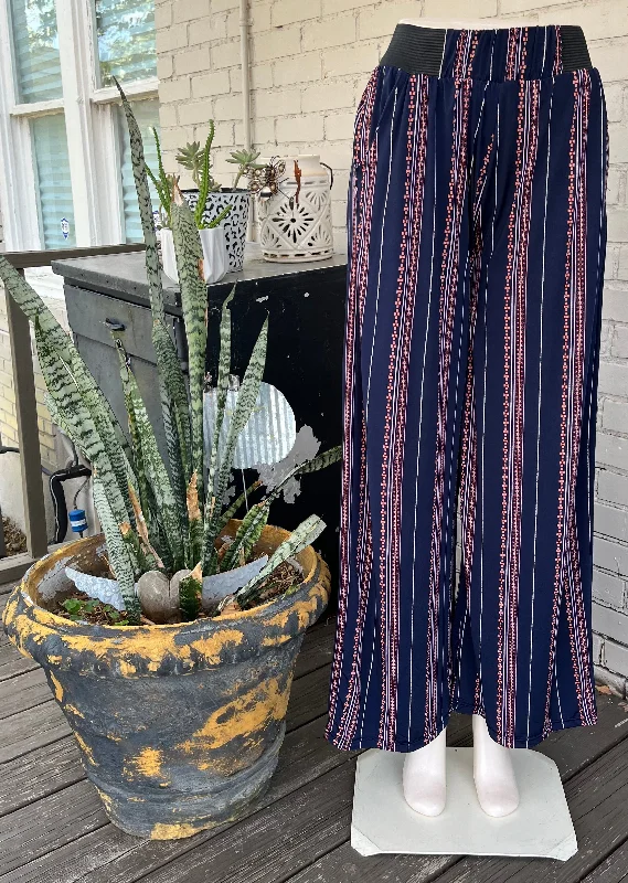 Dark Navy w/ Vertical Stripes Palazzo Pants