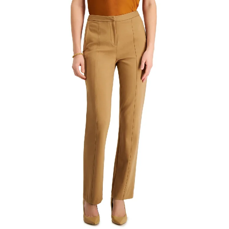 Donna Karan Womens High Rise Pintuck Straight Leg Pants