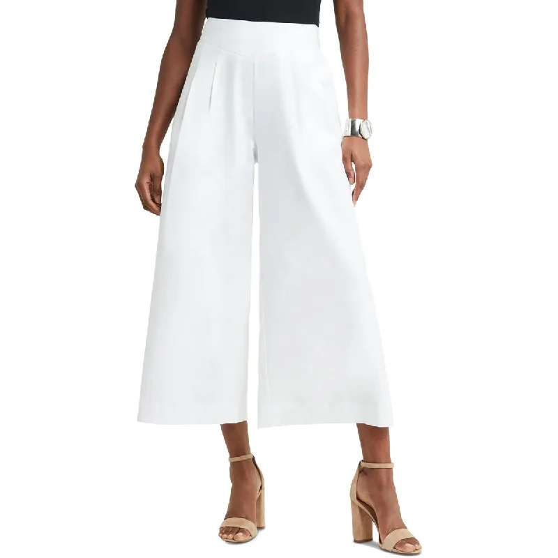 H Halston Womens Cropped Pleated Wide Leg Pants