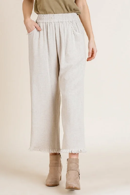 Oatmeal Linen Blend  Pant w/ Elastic Waist