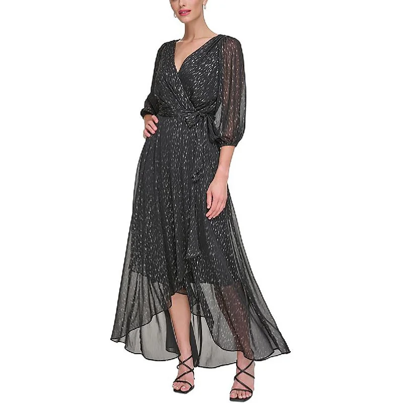 DKNY Womens Chiffon Metallic Evening Dress