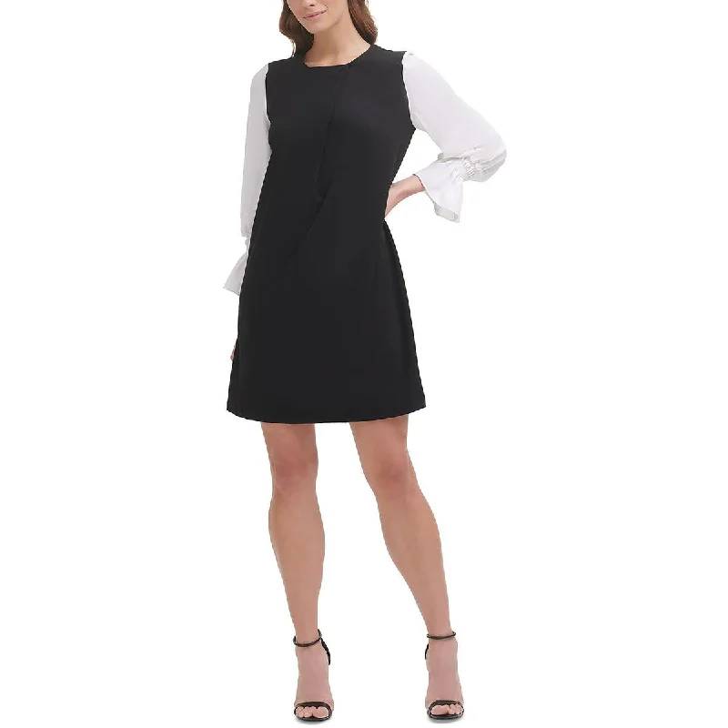 DKNY Womens Colorblock Long Sleeves Shift Dress