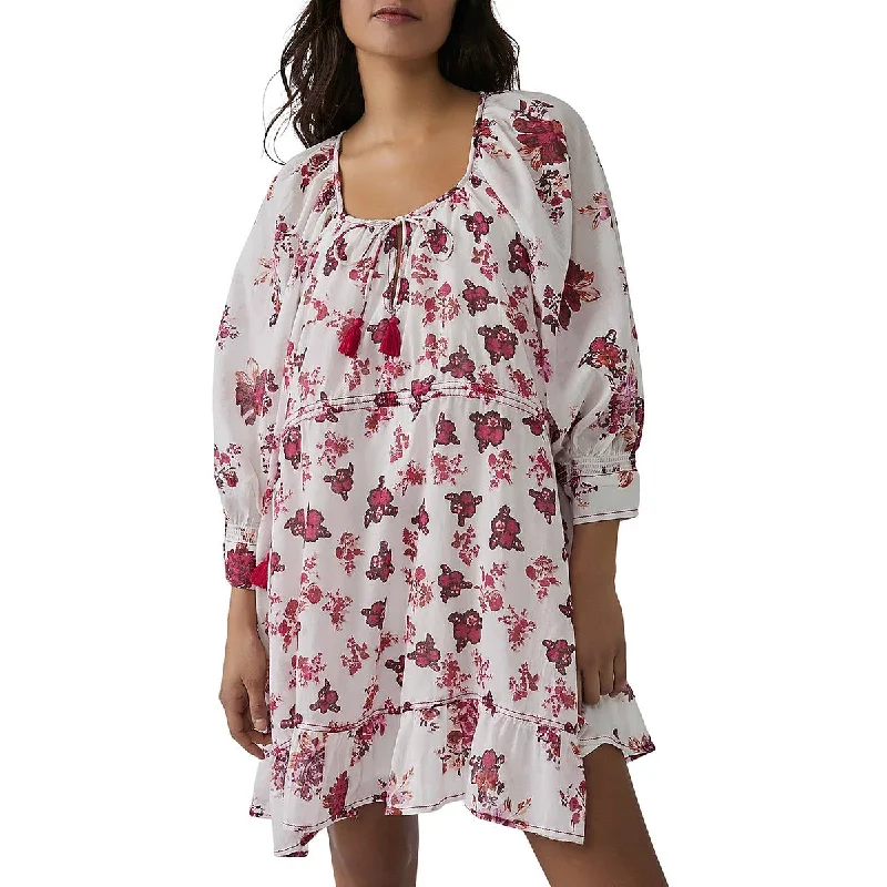 Free People Womens Cotton Floral Print Mini Dress