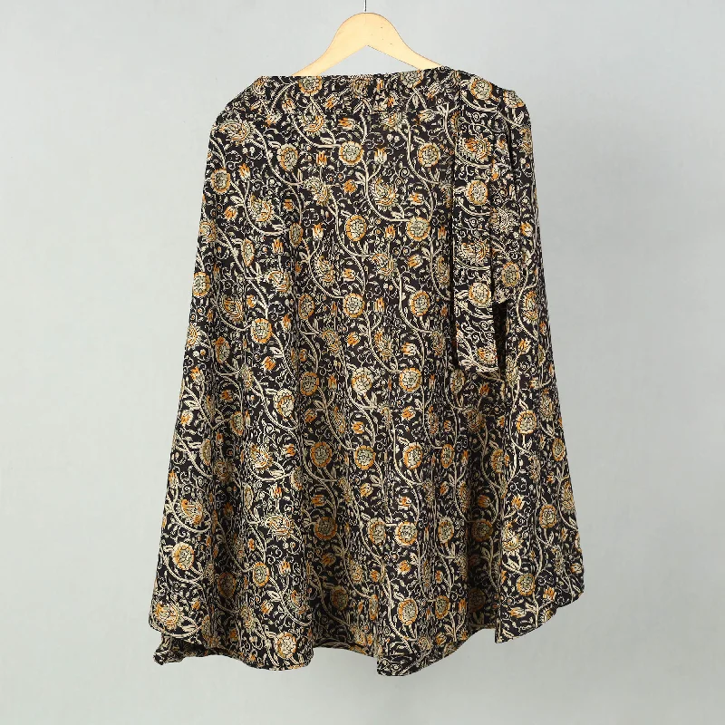 Black - Block Printed Cotton Wrap Around Kalamkari Skirt 01